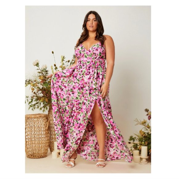 Vacation Beach Plus Floral Print Criss-Cross Tie Backless Cami Dress NEW - Picture 1 of 4